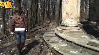 Amateur model in public nudity and outdoor dildo