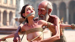 Public Street Bondage - Old Man Touching Helpless Horny Woman