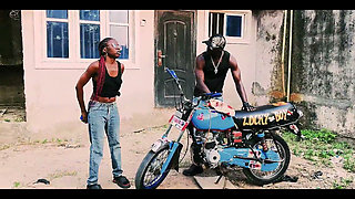 Standing Sex on a Bike - Petite Biker Gangster Fuck Her Man in Public Garage