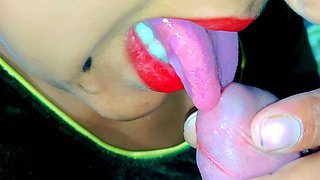 Beautiful Indian Horny Newly Wife Suck Dick Very Hardly And Very Roughly Eating Cock !! Red Lips Highly Sensual Blowjob