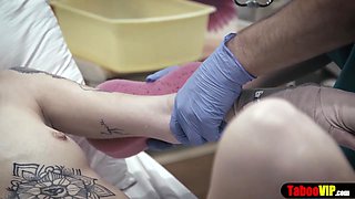 Doctor gives patient a sponge bath and vaginal probe