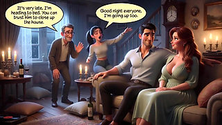 A Taboo New Year Passion Ignites Between Close Friends in the Moonlit Backyard (ai Generated)