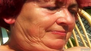 Busty Redhead Granny Banged In Garden