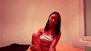 Brunette amateur babe strips off and masturbates