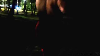 Public Park Fuck with Russian MILF Lisa Kentucky - Big Natural Tits Outdoor Sex in Red Dress