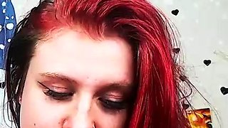 Amateur redhead fully nude on bed and masturbating