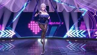 Jiggling Breasts; Bare-bottomed Miniskirt; Crotchless Black Stockings