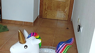 Latex Catsuit and Swimming Ring Masturbation