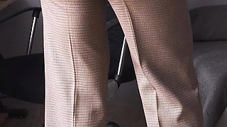 Hot Secretary Teasing Visible Panty Line In Tight Work Trousers