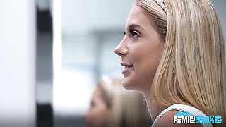 Blonde model with shaved pussy Becky Summer impaled by huge dick