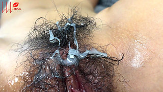 Fuck Young Asian Hairy Pussy & Soak It in Cum & Squirt - Hot Asian Girl Wants to Feel Her Bush & Make It Dirty