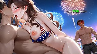 Step Stepsister's Fireworks Creampie While Everybody Watches Outside - Ai Animation
