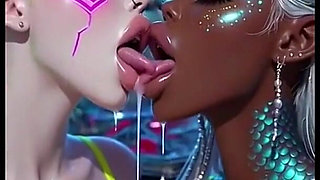 Funny Lesbians Tongue and Kiss Fetish, Ai Animation