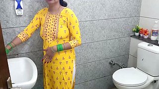 Indian stepmom fucks step son in bathroom dirty talk Hindi audio