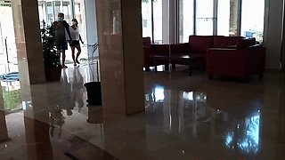 Public Nudity in a Hotel Lobby - No Panties Flash