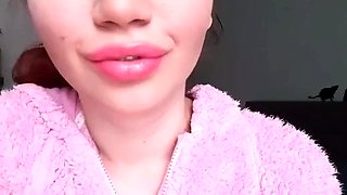 Glossy Pinky Lips Closeup Smoking Teen