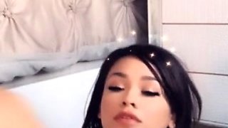 Busty curly brunette with big boobs fucks on couch