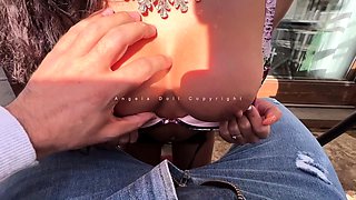 POV blowjob footjob handjob with Karla Kush eating cum
