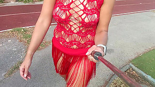 Public Flashing of Pussy and Tits in a Lace Outfit