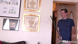 Cheeky Guy Harassed By Busty Mature In Hot Position