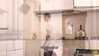 Shame4k. college girl enters bathroom and meets stepmoms acquaintance raw and nude