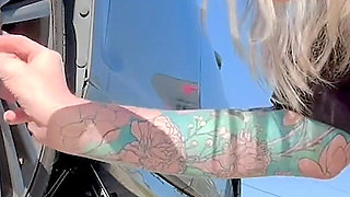 67 Tall Amazon Goddess Changes Her Tire - Big Feet in Frame