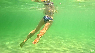 Amateur long legs perfect body girl's relaxing underwater swimming ASMR POV