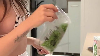 Cooking Dinner with Luna While Wearing a Tiny Bikini