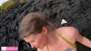 On secret beach girlfriend rough face fucked and facial cumshot