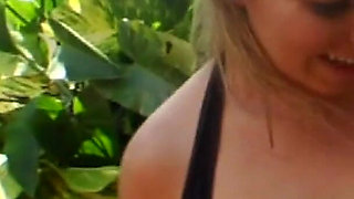 Hot Blonde Neighbor Fingers Herself Outdoors Then Dildo Fucks Indoors