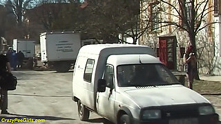 Crazy bbw girl peeing on the street