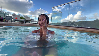 Busty India Gives an Amazing Blowjob in the Hotel Pool to Everyone's Glass- Yasmina Khan