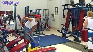Old Lady in Gym Gets Her Ass Pounded by Cleaning Boy