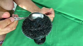 MILF Domina Eat Organic Food Caviar with Sperm.