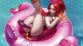 Wet pussy dildo fuck with Use Beads in ass 3d Horny Villa