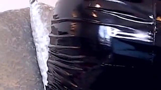 PVC slut Sophie James BBC dildo pissing