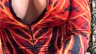 Red Nylon Jumpsuit Fetish Cameltoe Tease, Deep Blowjob and Cum on My Downjacket
