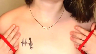 Spookybarbiegrl Sexy in Red Orgasms with Clear Dildo Toy