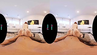 Redhead slut with big boobs goes down