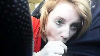 Slutty blonde wife delivers a marvelous blowjob in the car