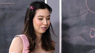 Classroom cock milking by naughty Asian coed