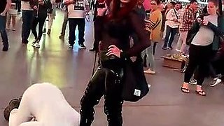 PLATINUM'S PATHETIC PET PUBLIC MUTT CRAWL FemDom