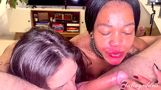 Double Blowjob with Amazing Deepthroat and Cum on Mouth