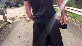 Watch this wild public sex session near a highway: hot girl gives her boyfriend a long blowjob and gets railed