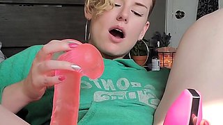beauty blond sex toy masturbates