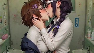Schoolgirl Kissing Cosplay Anime compilation
