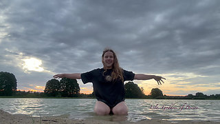 Showing My Body and Having Fun Saying Things in the Evening in an Empty Lake
