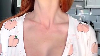 Pierced redhead babe Alex with glasses masturbates