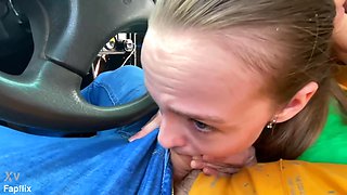 Pretty Teen Bitch Sucks Dick In Car And Gets Fingered By Older Man