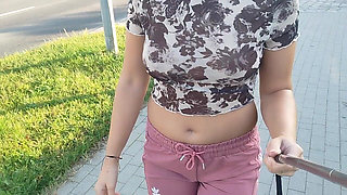 Shows Tits While Walking Around Town